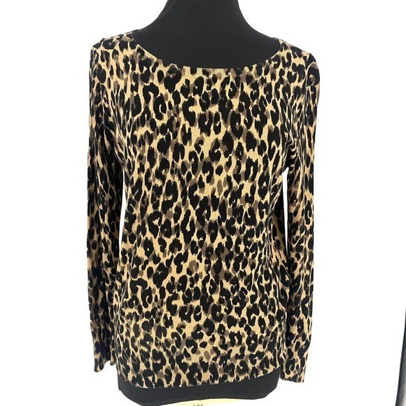 HALOGEN Women’s M Leopard Pattern Pullover‎ Sweater Pima Cotton Viscose - Picture 1 of 7